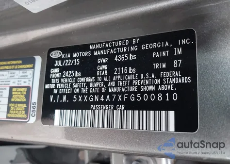 2015 Kia Optima Ex from USA, damaged, VIN 5XXGN4A7XFG500810